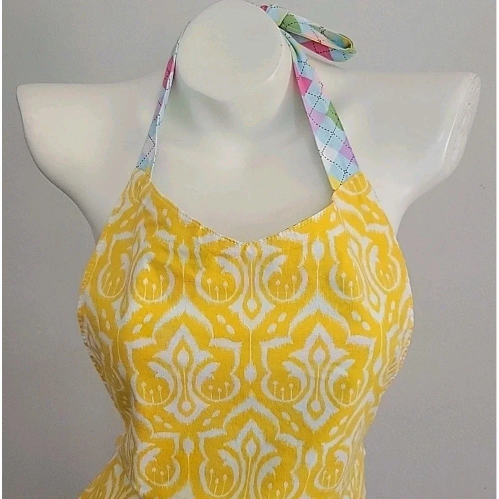 Handmade Halter Apron Retro Campers Damask Print Reversible Self‎ Tie Mod Foodie